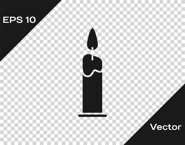 Grey Burning candle in candlestick icon isolated on transparent background. Cylindrical candle stick with burning flame. Vector Illustration - Vector, Image