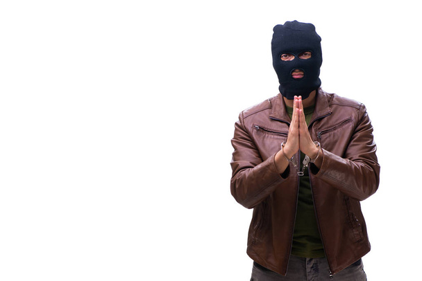 Robber wearing balaclava isolated on white background - Foto, Bild