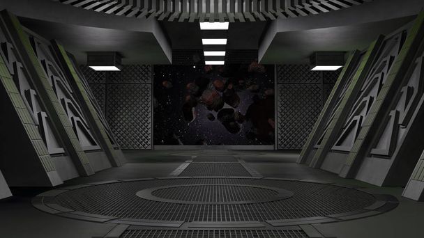 corredor de ciencia ficción con vista de la galaxia espacial 3d renderizado
 - Foto, Imagen