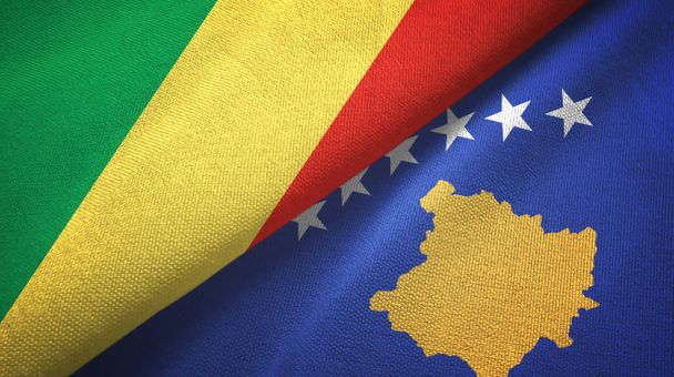 Kongo i Kosowo dwie flagi tkaniny tekstylne, tekstura tkaniny - Zdjęcie, obraz