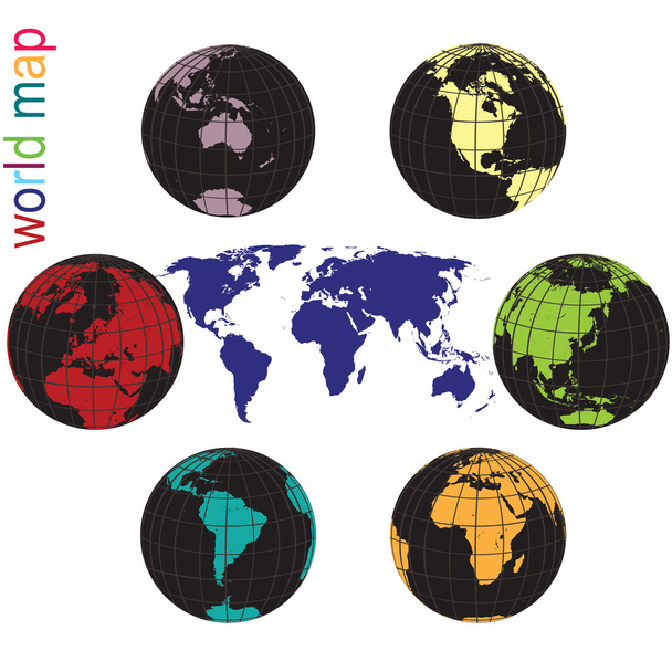 Набор Земных шаров и карта мира во всех цветах
 - Фото, изображение