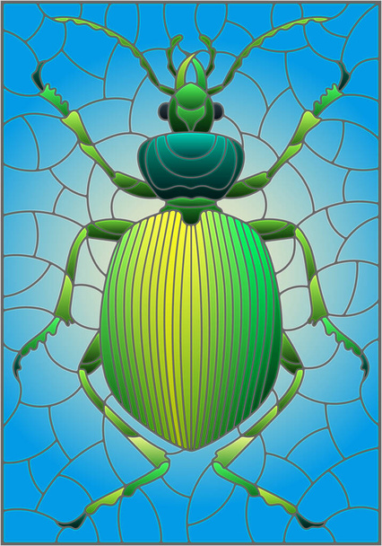 Illustrazione in stile vetro colorato astratta in scarabeo verde su sfondo blu, l'immagine rettangolo
 - Vettoriali, immagini