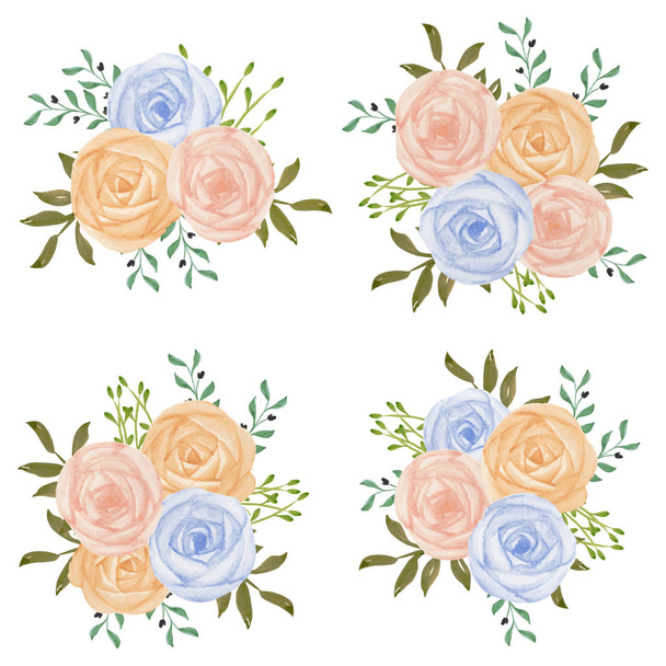 Υδατογραφία τριαντάφυλλο λουλούδι εικονογράφηση μπουκέτο σε παστέλ χρώμα - Διάνυσμα, εικόνα