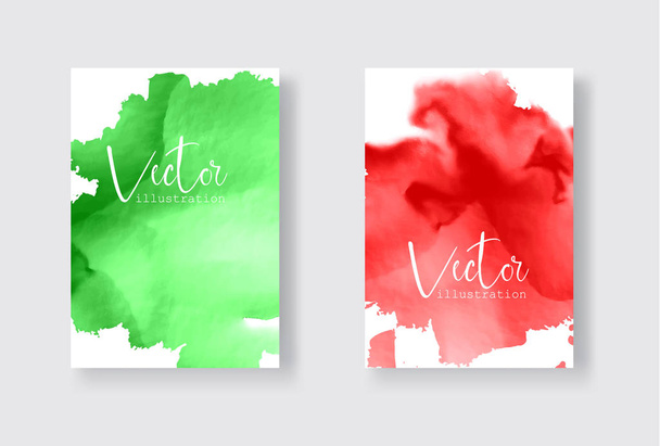 Set of bright colorful green red vector watercolor background - ベクター画像