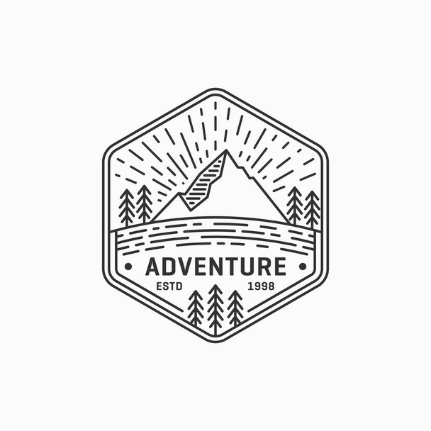 logo, icône et illustration vintage de la montagne et de la ligne mono
 - Vecteur, image