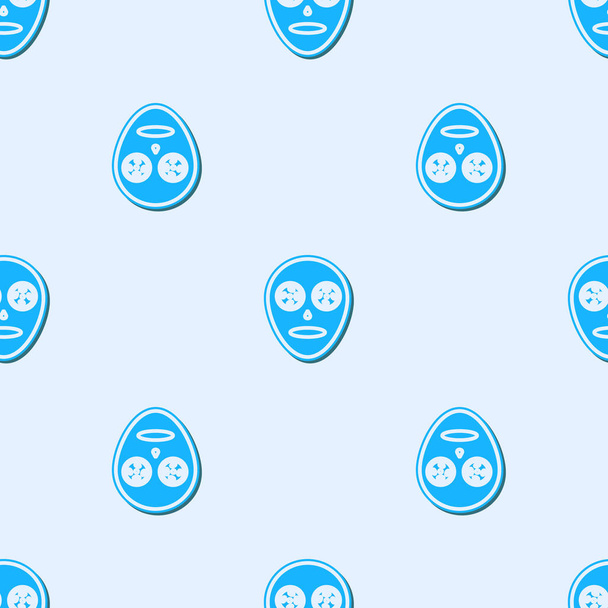 Línea azul Icono de máscara cosmética facial aislado patrón sin costuras sobre fondo gris. Cosmetología, medicina y salud. Ilustración vectorial
 - Vector, Imagen