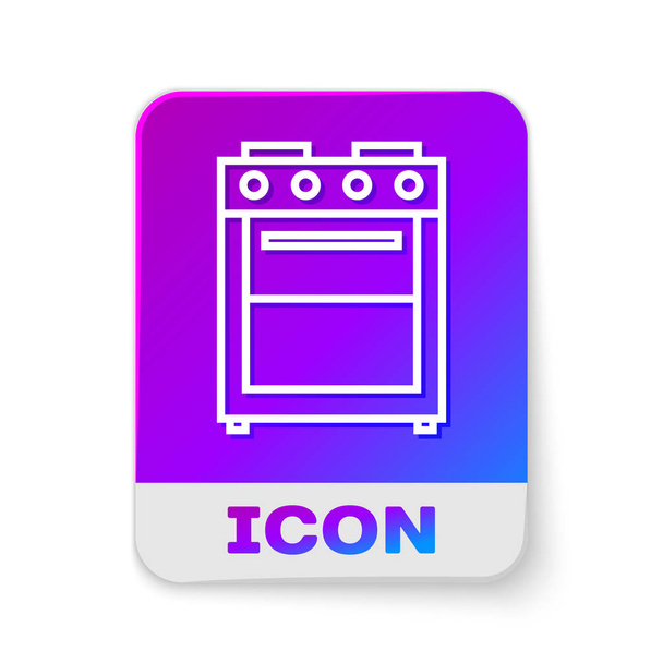 White line Oven icon isolated on white background. Stove gas oven sign. Rectangle color button. Vector Illustration - Vector, Image