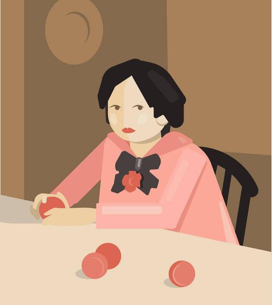 Portrait of a Girl with Peaches. Serov inspired. Abstract art, flat vector painting.  - Vector, Image
