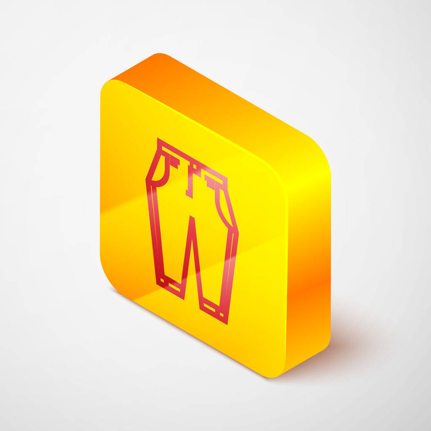 Isometric line Pants icon isolated on grey background. Yellow square button. Vector Illustration - Vector, Image