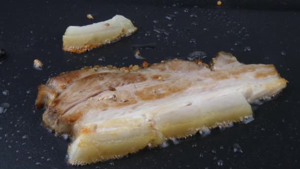 sült sertés hasa szeletek közelkép 4k - Felvétel, videó