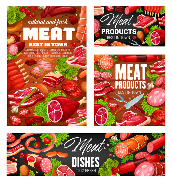 Βοδινό κρέας και χοιρινό κρέας, λουκάνικα - Διάνυσμα, εικόνα