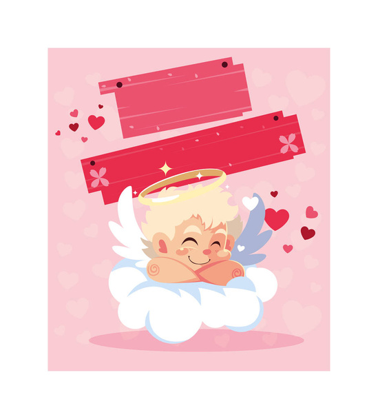 card valentines day with cupid angels - Vector, Image