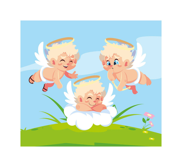 cute cupid angels in different poses, valentines day - Vector, Image
