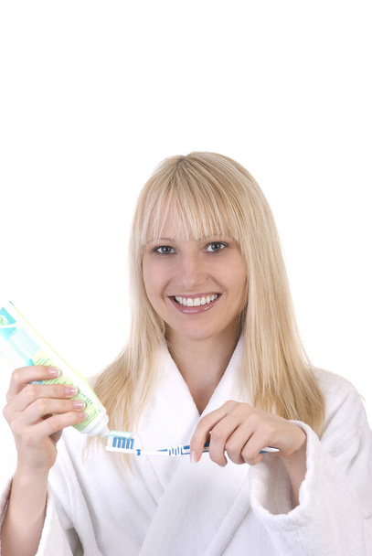 Dental hygiene, toothbrush care of the teeth - Foto, afbeelding