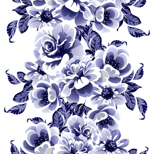 simply vector illustration of blue flowers banner template on white background - Vector, imagen