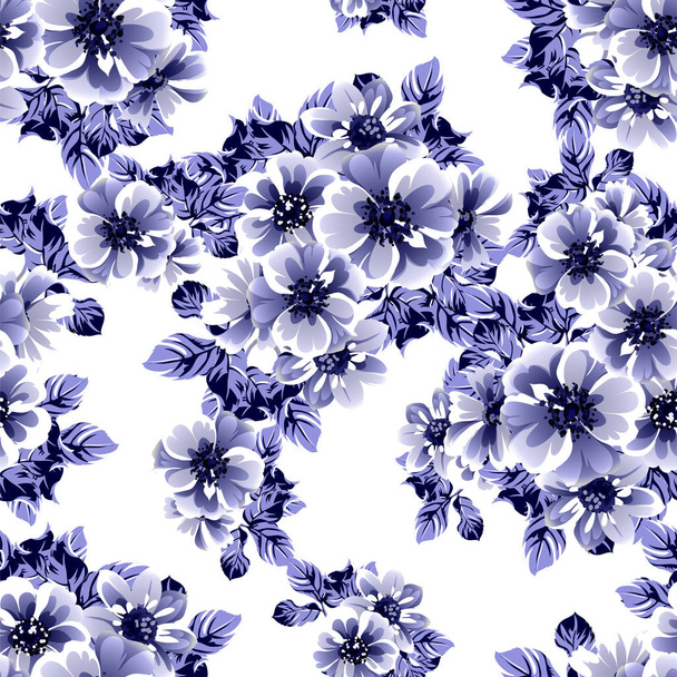 banner template with blue flowers, simply vector illustration on white background - Wektor, obraz