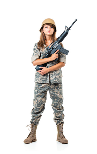 żołnierz młode piękne dziewczyny ubrane w kamuflażu z pistoletu - Zdjęcie, obraz
