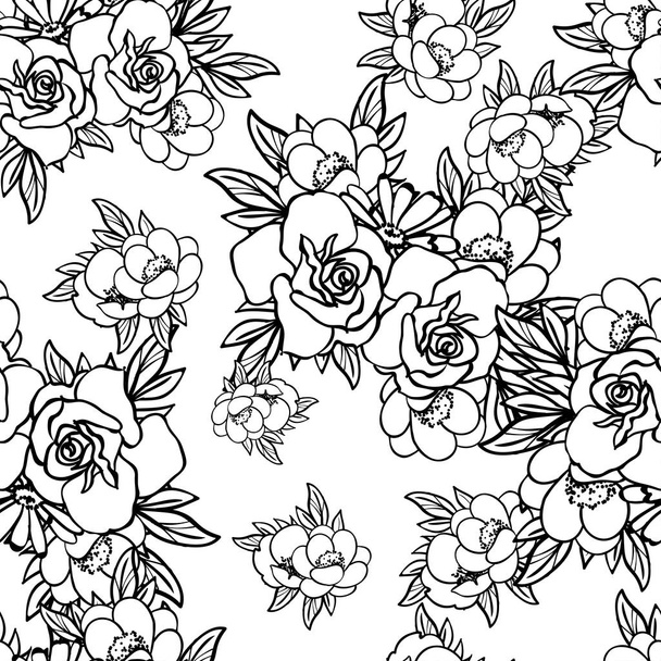 black and white blossom roses flowers banner template vector illustration - Вектор,изображение