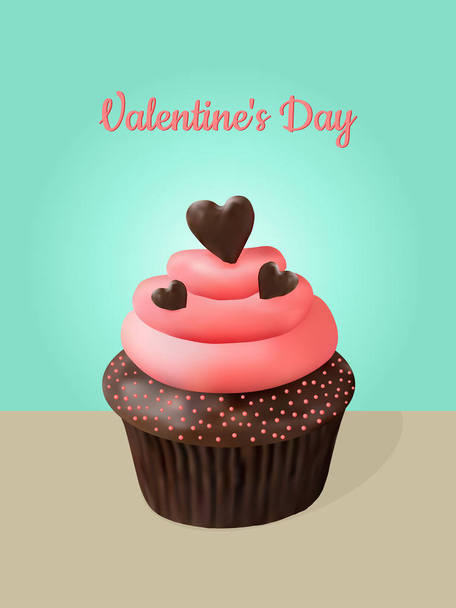 Cupcake or muffin decorated with hearts. - Vetor, Imagem