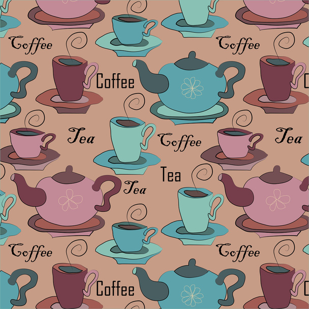 Seamless background with tea and coffee, vector illustration - Vector, Image