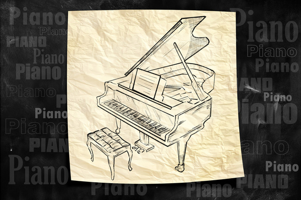 Piano Paper Drawing on blackboard - Photo, Image