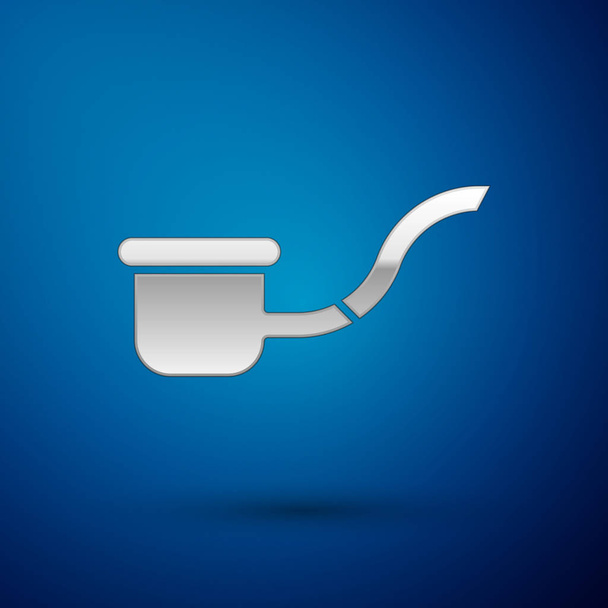 Stříbrná dýmka s kouřovou ikonou izolované na modrém pozadí. Tabáková dýmka. Vektorová ilustrace - Vektor, obrázek