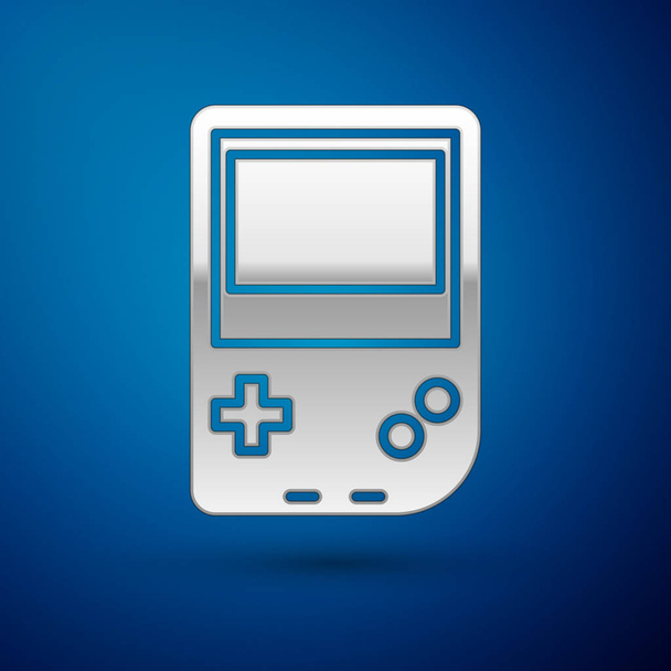 Silver Portable video game console icon isolated on blue background. Gamepad sign. Gaming concept. Vector Illustration - Vector, Image