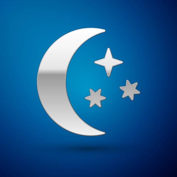 Icono Luna de Plata y estrellas aislado sobre fondo azul. Ilustración vectorial
 - Vector, Imagen