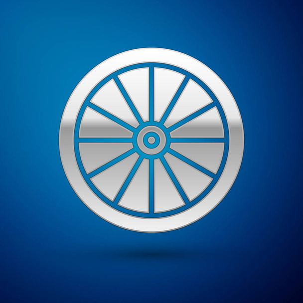 Ezüst autó kerék ikon elszigetelt kék háttérrel. Vektorillusztráció - Vektor, kép