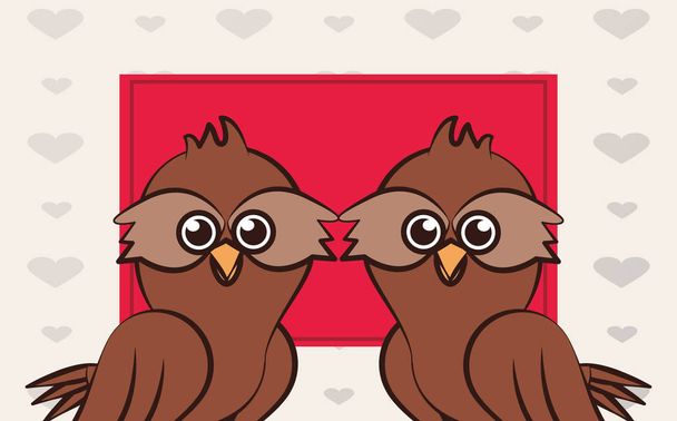 かわいいフクロウカップルと幸せなバレンタインデーカード - ベクター画像