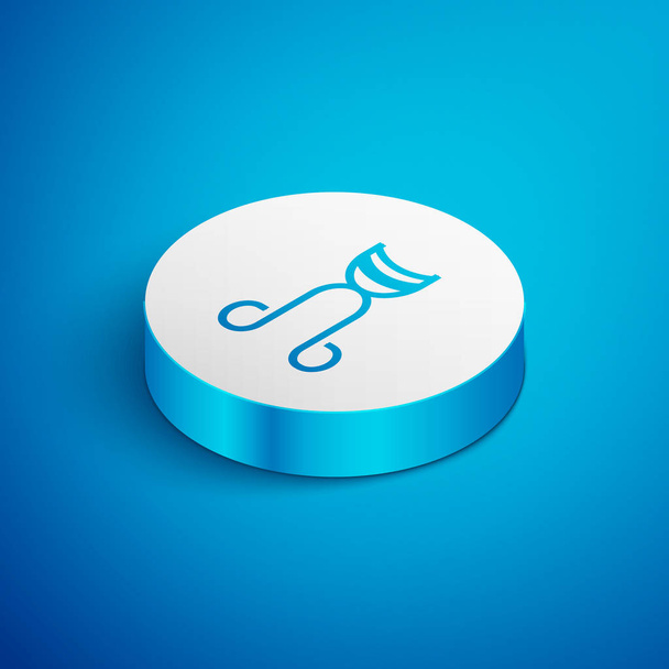 Isometric line Eyelash curler icon isolated on blue background. Makeup tool sign. White circle button. Vector Illustration - Vector, Image