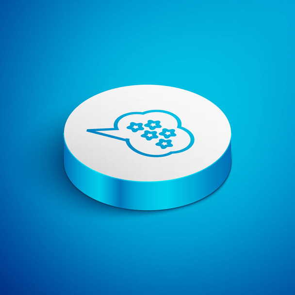 Isometric line Five stars customer product rating review icon isolated on blue background. Favorite, best rating, award symbol. White circle button. Vector Illustration - Vector, Image