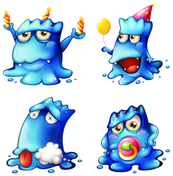 Cuatro monstruos azules
 - Vector, Imagen