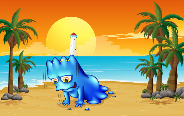ein Strand mit einem blauen Monster - Vektor, Bild