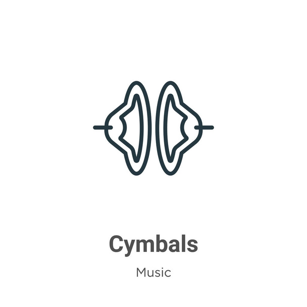 Cymbals outline vector icon. Thin line black cymbals icon, flat vector simple element illustration from editable music concept isolated on white background - Vektor, kép