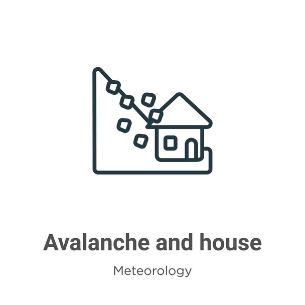 Avalanche a dům obrys ikony vektoru. Tenká čára černá lavina a dům ikona, plochý vektor jednoduchý prvek ilustrace z upravitelné meteorologie koncepce izolované na bílém pozadí - Vektor, obrázek