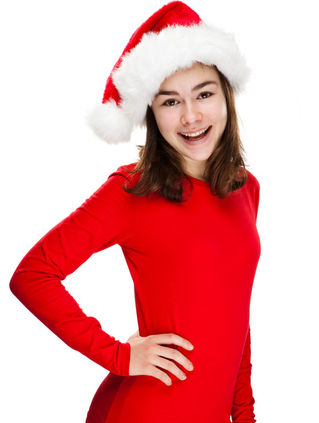 Beautiful girl in Santa Claus hat - Foto, afbeelding