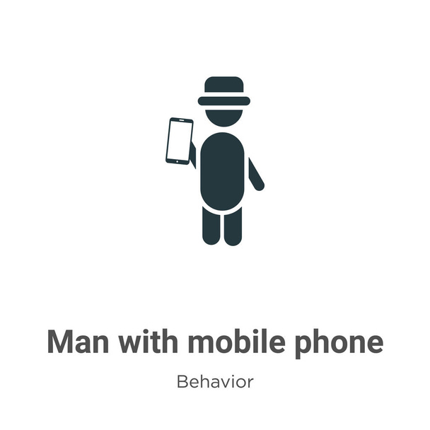 Mann mit Handy-Vektor-Symbol auf weißem Hintergrund. Flacher Vektor Mann mit Handy-Symbol-Zeichen aus moderner Verhaltenssammlung für mobiles Konzept und Web-Apps-Design. - Vektor, Bild