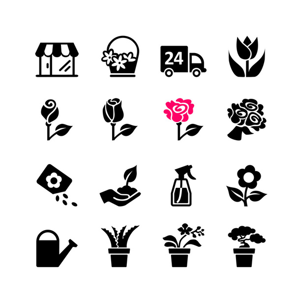 Web icon set - florist, flower shop, bouquet, pot - Vector, Image