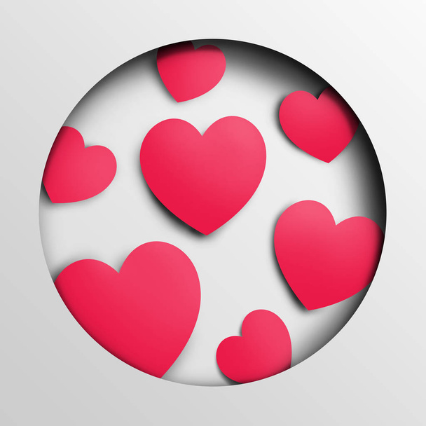 Valentines Day Card With 3d Hearts In Frame, Gray Background - Photo, Image