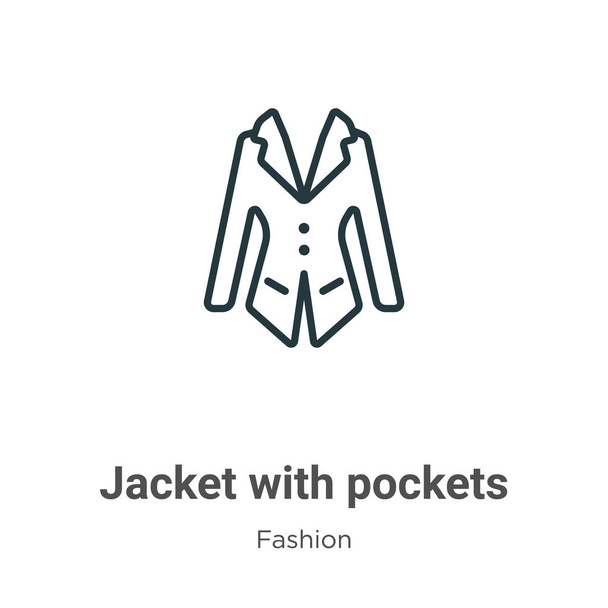Jacket with pockets outline vector icon. Thin line black jacket with pockets icon, flat vector simple element illustration from editable fashion concept isolated on white background - Vecteur, image