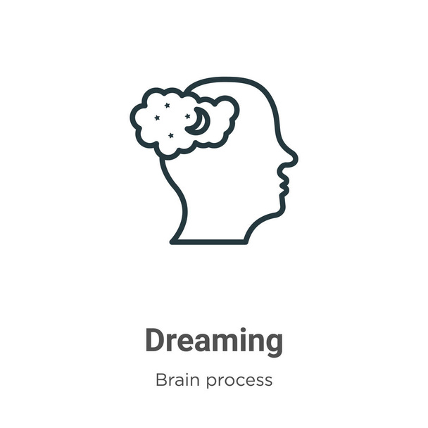Dreaming outline vector icon. Thin line black dreaming icon, flat vector simple element illustration from editable brain process concept isolated on white background - Vector, Image