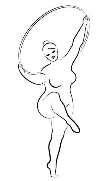Гімнастика Силует девушки с обгоном. У жінки надлишкова вага, велике тіло. Дівчина - це повна фігура. Приклад вектора - Вектор, зображення