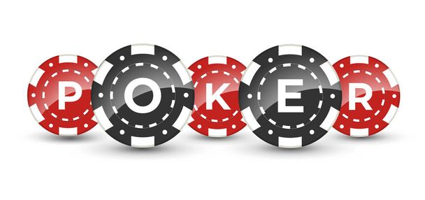 Casino žetony s textem Poker izolované na bílém pozadí. Zásoba vektorů. - Vektor, obrázek