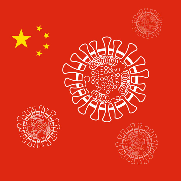 Coronavirus op de achtergrond van de Chinese vlag - Vector, afbeelding