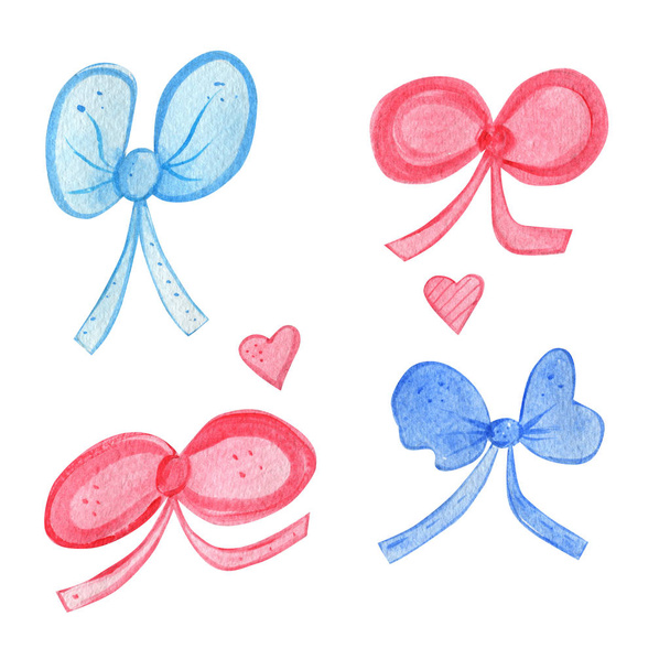 Hand Drawn watercolor illustration.Watercolor bows.Isolated on a white background. - Фото, зображення