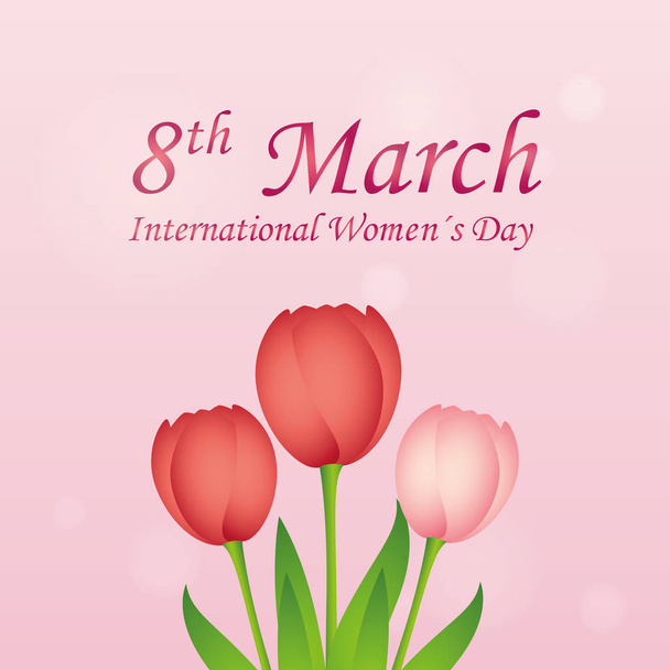 international womens day on 8th march greeting card with tulips - Vector, Image