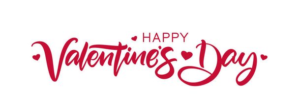 Happy Valentines Day. Handwritten calligraphic lettering with hearts on white background. - Vector, Image
