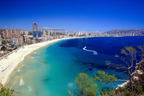 Aerial view of Benidorm, in Spain, with its towering skyscrapers - Photo, Image