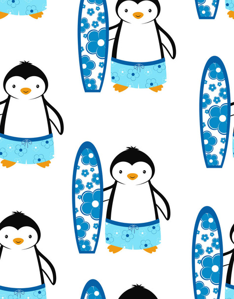 kreslený vzor s tučňáky, letní tisk - Vektor, obrázek